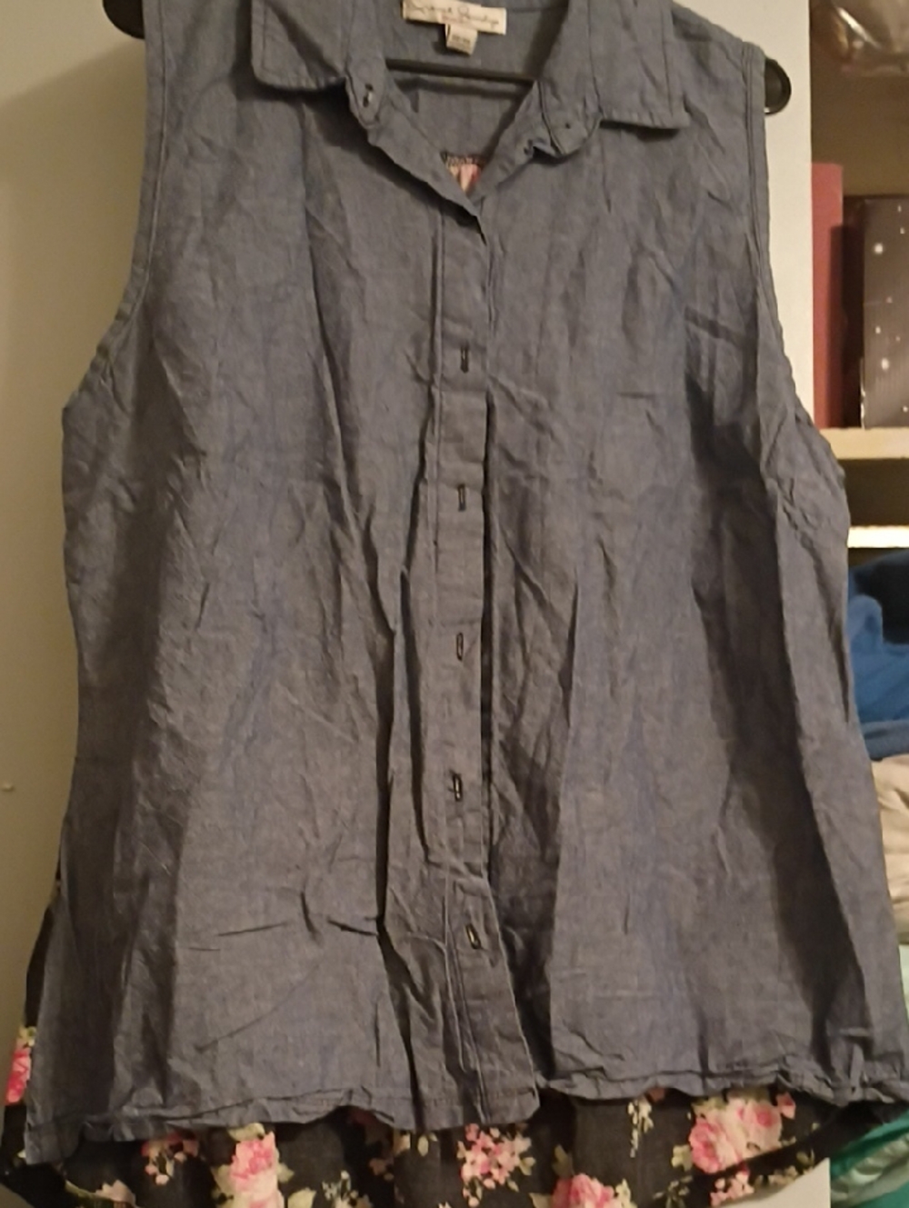 French Laundry Denim-Blue Sleeveless Button Front Top